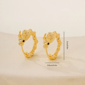 Detailed size view of golden dragon hoop earrings with dimensions 2cm x 0.6cm