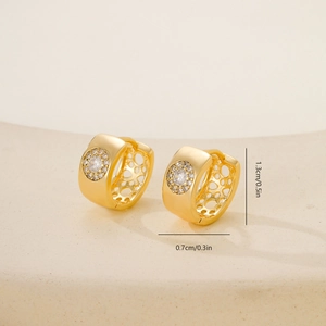 Detail showing 1.3cm gold hoop earrings dimensions and pave zircon stones setting