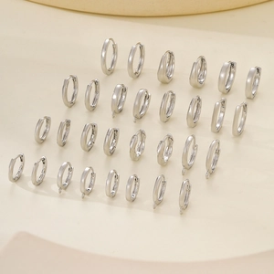 Polished silver metal hoop earring components with hanging loops for DIY jewelry making
