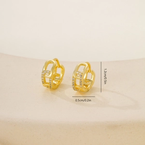 Macro detail of gold plated cubic zirconia earrings showing precise dimensions 1.2cm