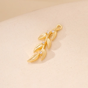 Elegant gold leaf pendant with zircon stones for DIY handmade necklaces and earrings