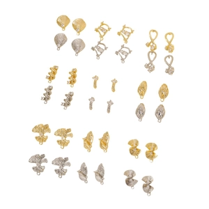 Geometric leaf stud earrings in 18k gold plated copper with intricate nature motifs