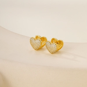 Elegante goldene Herz-Creolen mit Zirkonia-Besatz für Damen, hochwertiger Schmuck