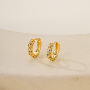 Luxurious gold-plated huggie hoop earrings with micro-paved sparkling cubic zirconia stones