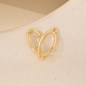 Golden heart-shaped metal pendant with cubic zirconia for DIY jewelry making