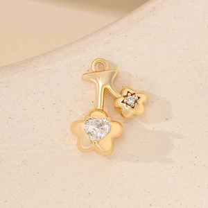 Golden cherry shaped pendant with heart-shaped zircon inlay for DIY jewelry making