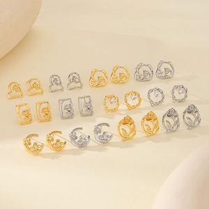 French Vintage Copper Real Gold Plated Rose Flower Earring Studs Zirconia Inlaid DIY Jewelry Findings For Women Accessories