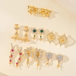 Luxury 18K gold plated brass geometric stud earring findings for DIY jewelry making