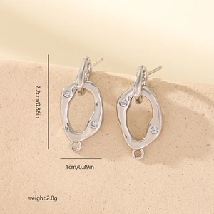 Irregular silver geometric earring components with zircon details and measurements