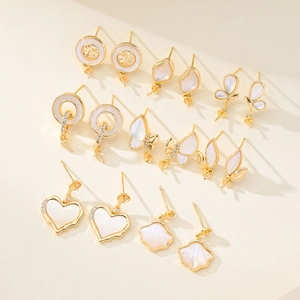 Gold plated geometric shell earring bases for DIY jewelry making in multiple shapes