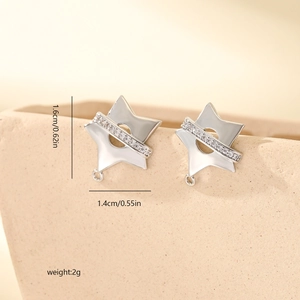 Detailed view of silver star earrings with zircon inlay, size 1.6cm x 1.4cm for DIY jewelry