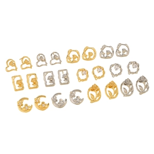 Gold and silver flower earrings set featuring heart and geometric rose petal designs