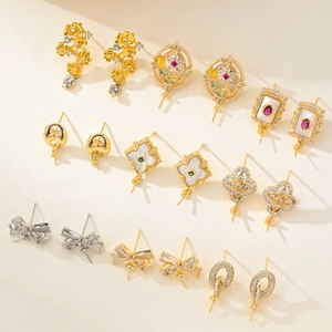 Luxe gold plated copper earring components with zircon inlay for DIY jewelry making