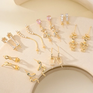 18K gold plated brass earring findings with cubic zirconia for DIY jewelry making