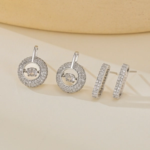 Luxurious geometric zircon stud earrings set with sparkling dancing stone design