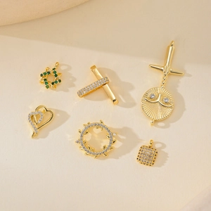 Mixed set of six gold-plated geometric pendants with zircon stones for DIY jewelry making