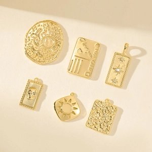 Set of 6 gold plated square pendants with zircon stones for DIY jewelry making