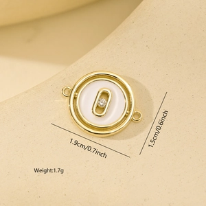 Detailed view of a gold circular pendant featuring a sliding zircon and dimensions