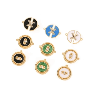 Enamel and gold-plated circular pendant set with cubic zirconia for DIY jewelry making