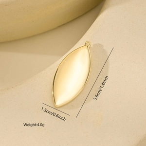 Polished gold-plated leaf pendant charm detail with size dimensions 3.6x1.5cm for DIY jewelry
