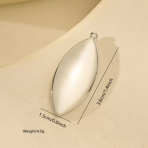 Polished silver leaf pendant for DIY jewelry making 3.6x1.5cm sizing detail