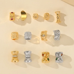 DIY Jewelry Metal Beads With Rhinestone Inlay Geometric Hollow Loose Spacer Beads For Bracelet Making Gold Platinum Craft Beads