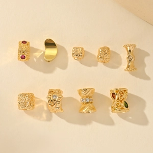 Set of 9 gold-plated geometric spacer beads with zircons for DIY jewelry making