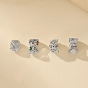 Silver geometric charms with vintage patterns and zircon inlay for DIY jewelry making