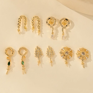 Luxurious geometric gold plated copper earrings accessories with zircon for DIY jewelry