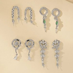 Silver geometric copper zircon DIY earring components including snake and leaf tassel styles