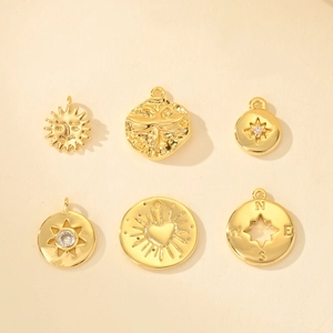Lot de 6 pendentifs dorés avec zircone pour la création de bijoux DIY et l'artisanat