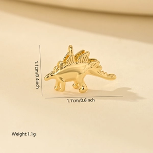 Macro detail of a 1.7cm gold-plated stegosaurus pendant with size and weight dimensions