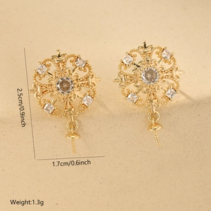 Detail of gold-plated geometric earring components with zircon inlay and DIY hanging hook
