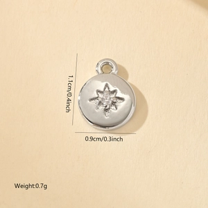 Pendentif rond argenté avec étoile en zircon, 1,1cm x 0,9cm, 0,7g pour bijoux artisanaux