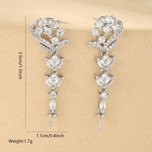 Detailed view of silver-tone cubic zirconia drop earrings with size and weight specs