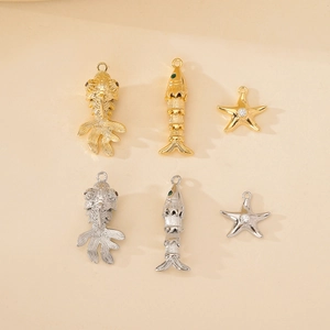 Pendentifs carpes koi et étoiles de mer dorés et argentés avec zircones pour bijoux DIY