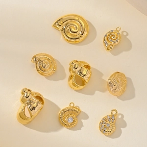 Gold-plated conch and shell jewelry pendants with cubic zirconia for DIY crafting