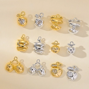 Pendentifs pommes 3D dorés et argentés avec zircons pour la création de bijoux DIY