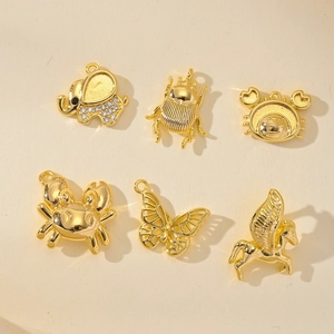 Gold plated 3D animal charms set including elephant and butterfly for DIY jewelry making