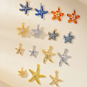 Copper Sea Star DIY Pendant Components Inlaid With Zirconia Artificial Pearl Enamel For Jewelry Making Necklace Earrings