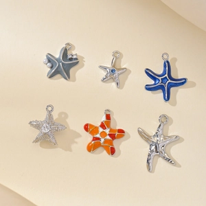 Starfish ocean jewelry charms set with enamel and zircons for DIY necklaces and earrings