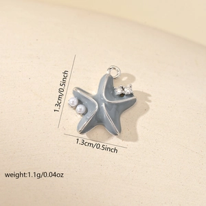 Detail of grey starfish pendant with pearls and zircons for DIY jewelry making