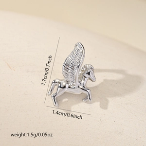 Macro shot of silver Pegasus pendant with dimensions 1.7cm height and 1.4cm width