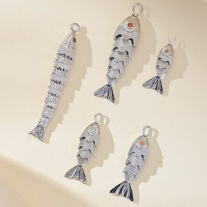 Pendentifs carpe koi articulés en argent avec écailles et zircon pour bijoux DIY