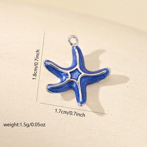Detailed macro view showing the 1.8cm blue enamel starfish pendant with silver metal edges