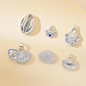 Silver marine charms set with cubic zirconia shells and starfish for DIY jewelry