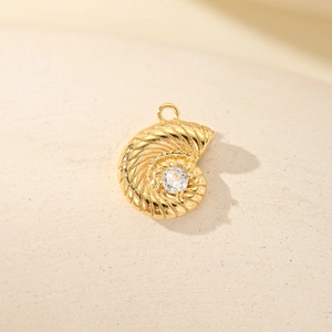 Golden conch shell pendant with zircon stone for DIY jewelry making