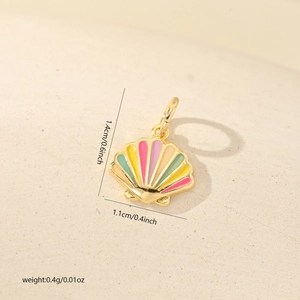 Detail view of colorful enamel shell charm with gold base, size 1.4cm by 1.1cm