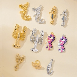 Marine animal charms set featuring mermaid and seahorse pendants for DIY jewelry making