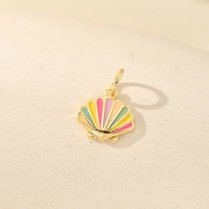 Golden seashell charm pendant with colorful enamel inlay for jewelry making